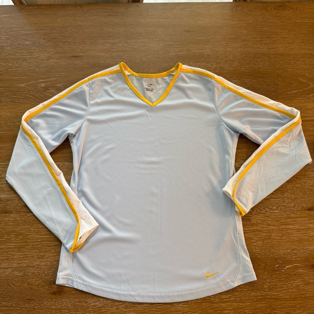 Nike DRI-FIT White and Yellow V-Neck Long Sleeves Top size S